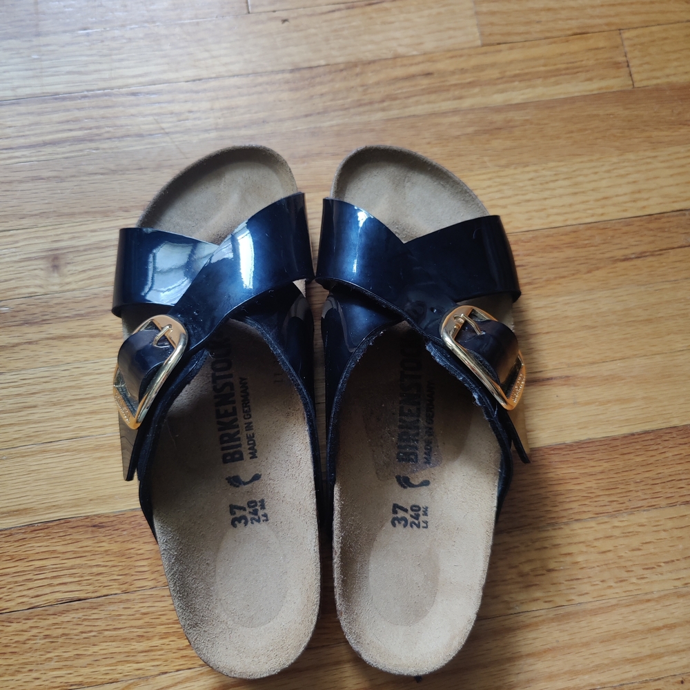 Birkenstock Big Buckle Siena Glossy Patent Black Sandals Size 7 US - Picture 3 of 7